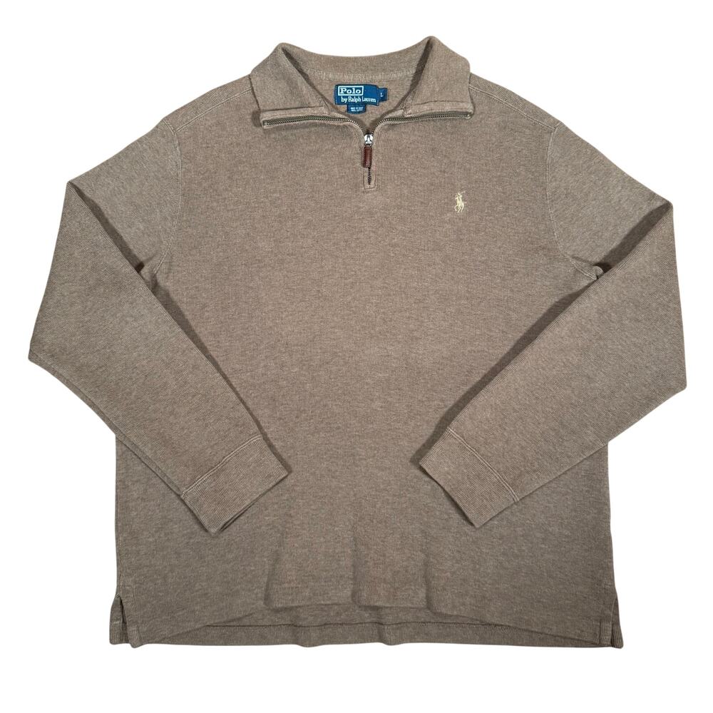 Vintage Polo Ralph Lauren Quarter Zip Pullover Sweater Tan Adult Large
